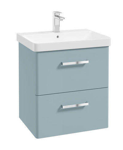 Kora Wall Hung 60Cm Two Drawer Unit Matt Morning Sky Blue-Chrome Handle
