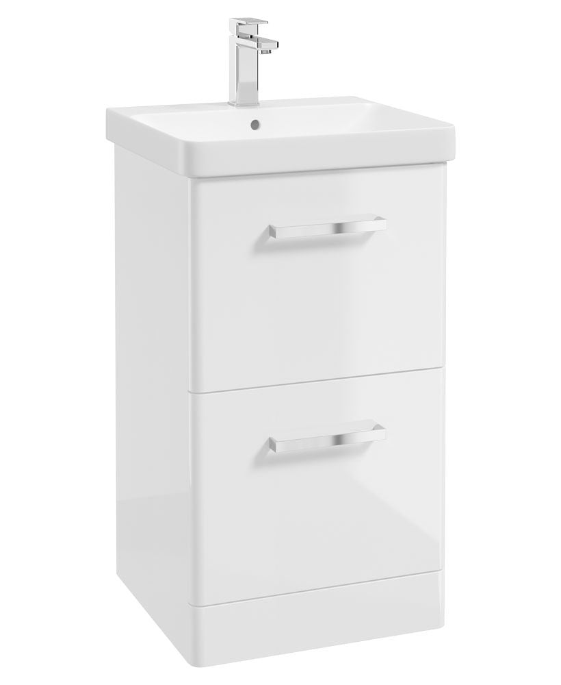 Kora Floorstanding 50Cm Two Drawer Unit Gloss White-Chrome Handle