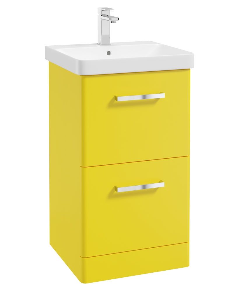 Kora Floorstanding 50Cm Two Drawer Unit Matt Sun-Kissed Yellow-Chrome Handle