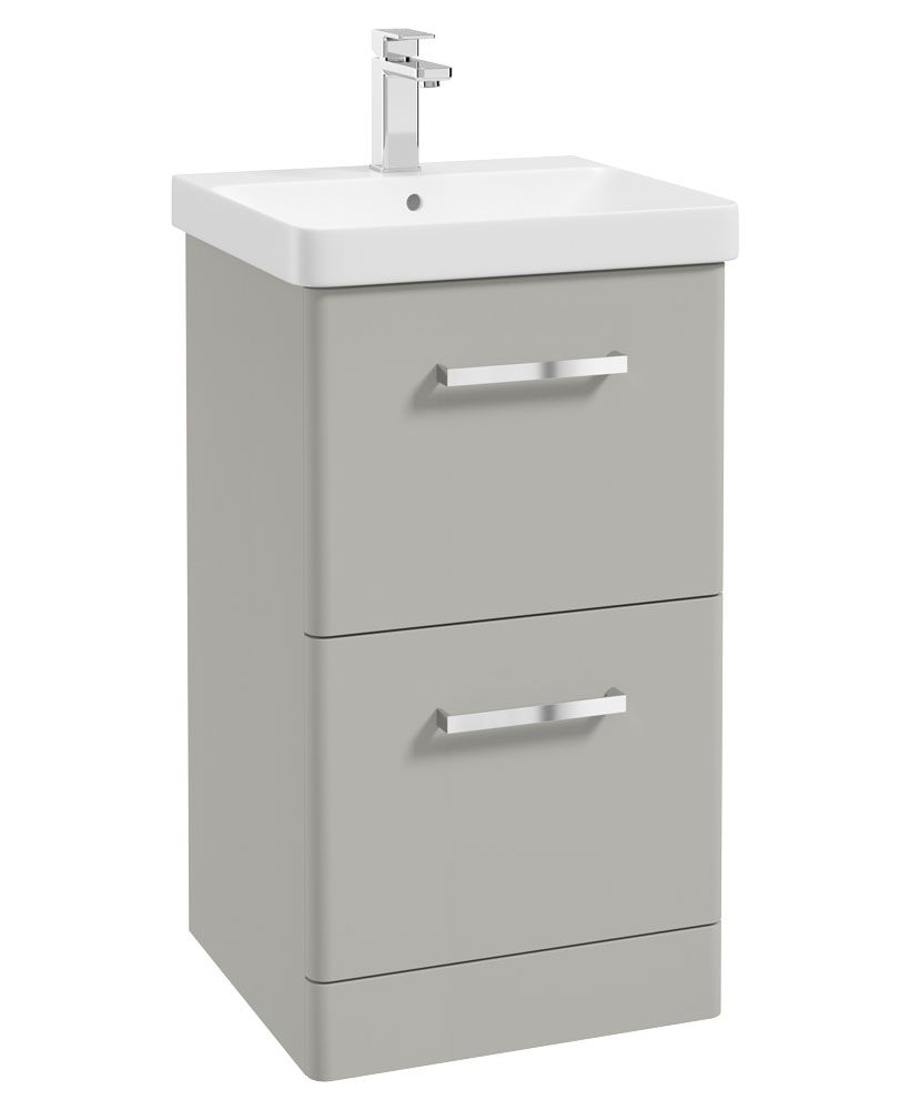 Kora Floorstanding 50Cm Two Drawer Unit Matt Arctic Grey-Chrome Handle