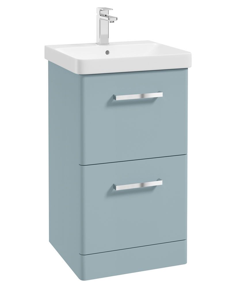 Kora Floorstanding 50Cm Two Drawer Unit Matt Morning Sky Blue-Chrome Handle