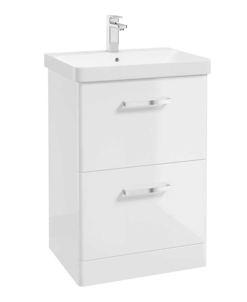 Kora Floorstanding 60Cm Two Drawer Unit Gloss White-Chrome Handle