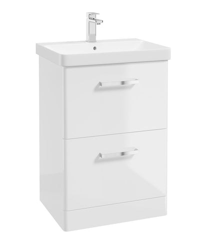 Kora Floorstanding 60Cm Two Drawer Unit Gloss White-Chrome Handle