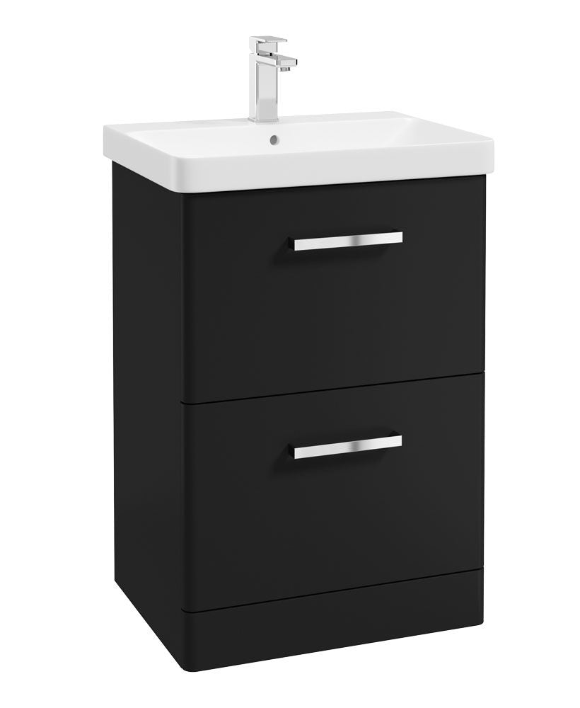 Kora Floorstanding 60Cm Two Drawer Unit Matt Black-Chrome Handle