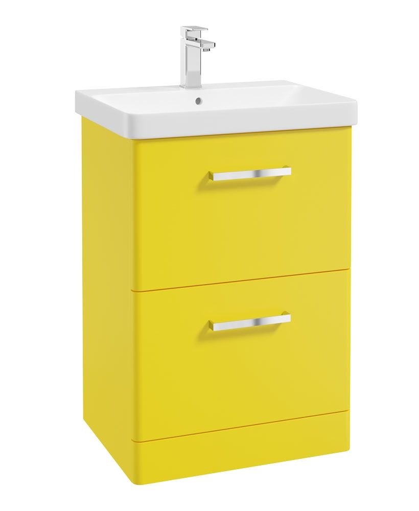 Kora Floorstanding 60Cm Two Drawer Unit Matt Sun-Kissed Yellow-Chrome Handle