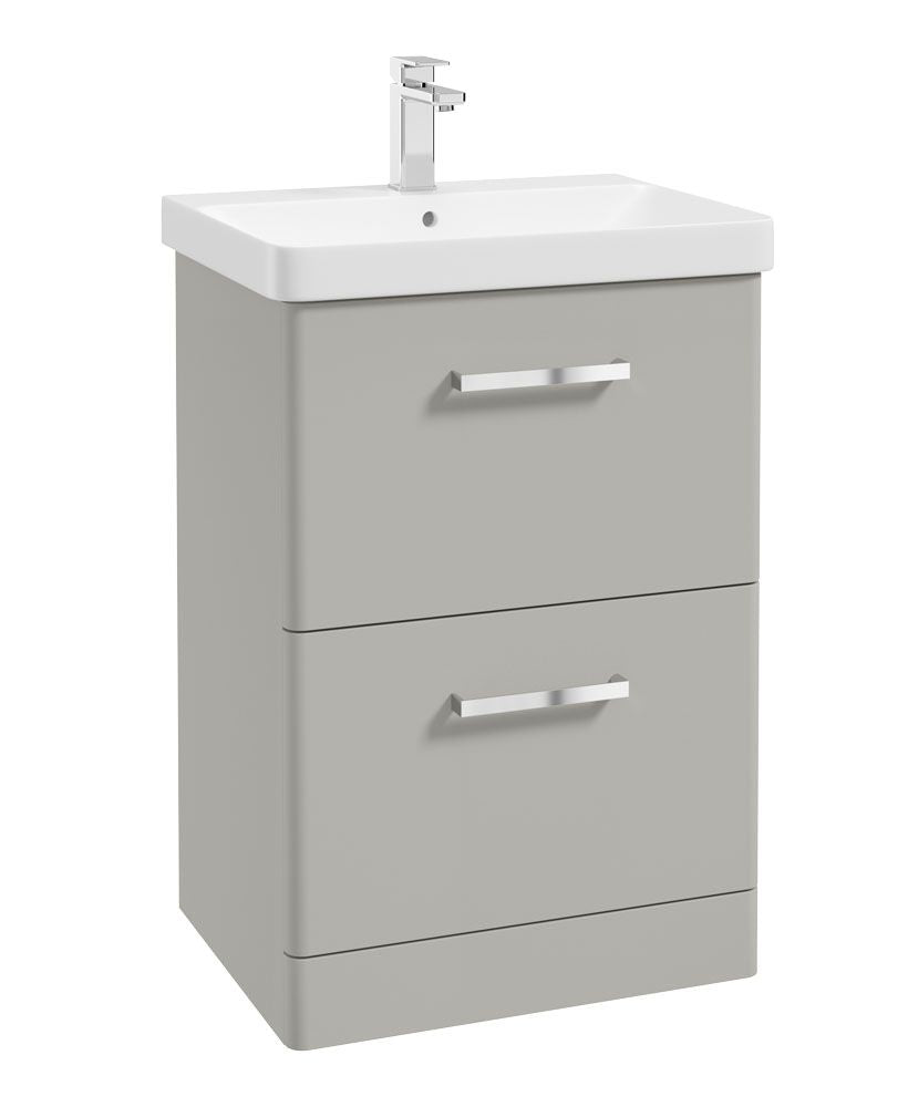 Kora Floorstanding 60Cm Two Drawer Unit Matt Arctic Grey-Chrome Handle