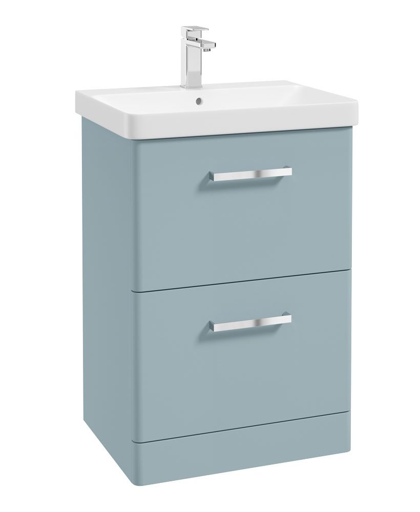 Kora Floorstanding 60Cm Two Drawer Unit Matt Morning Sky Blue-Chrome Handle