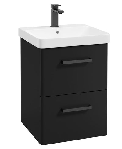 Kora Wall Hung 50Cm Two Drawer Unit Matt Black-Black Handle