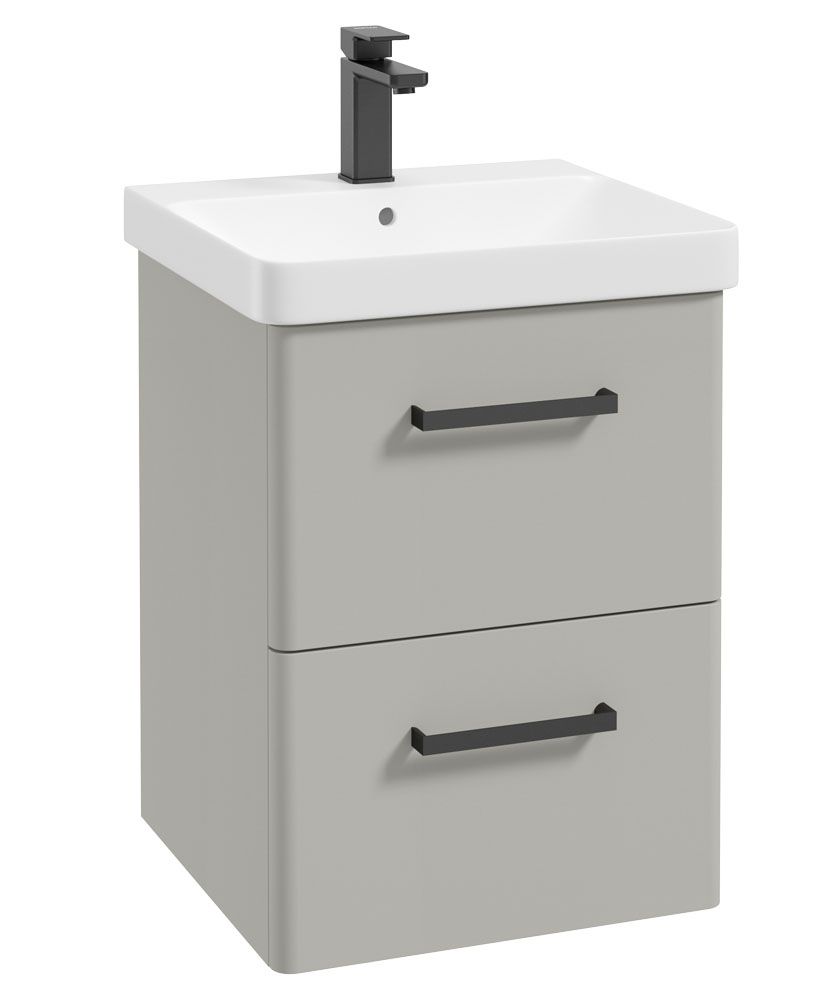 Kora Wall Hung 50Cm Two Drawer Unit Matt Arctic Grey-Black Handle