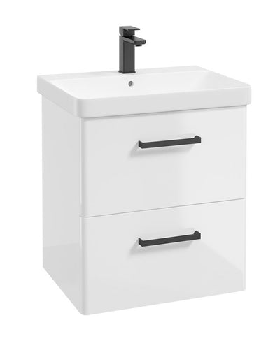 Kora Wall Hung 60Cm Two Drawer Unit Gloss White-Black Handle