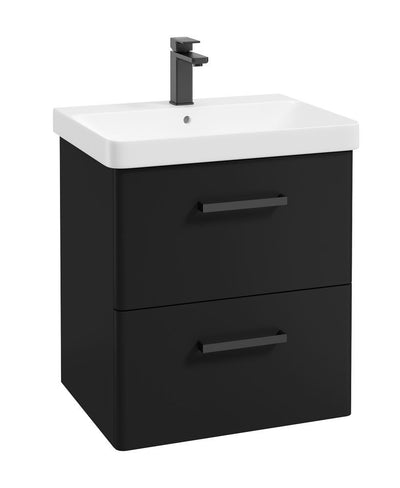 Kora Wall Hung 60Cm Two Drawer Unit Matt Black-Black Handle