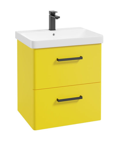 Kora Wall Hung 60Cm Two Drawer Unit Matt Sun-Kissed Yellow-Black Handle