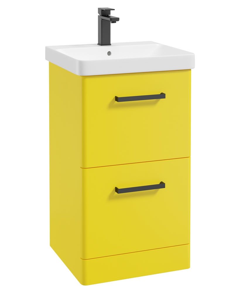 Kora Floorstanding 50Cm Two Drawer Unit Matt Sun-Kissed Yellow-Black Handle