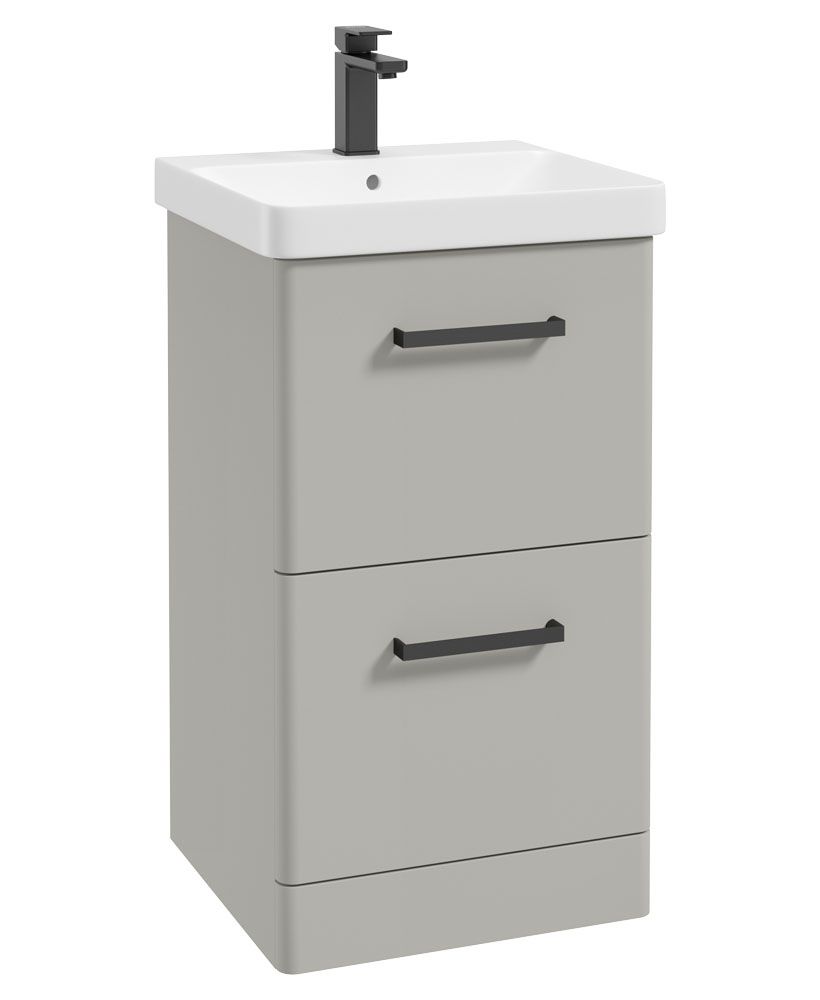 Kora Floorstanding 50Cm Two Drawer Unit Matt Arctic Grey-Black Handle