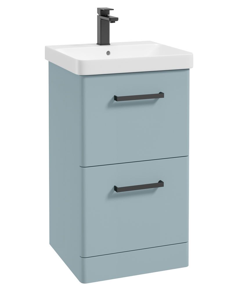 Kora Floorstanding 50Cm Two Drawer Unit Matt Morning Sky Blue-Black Handle
