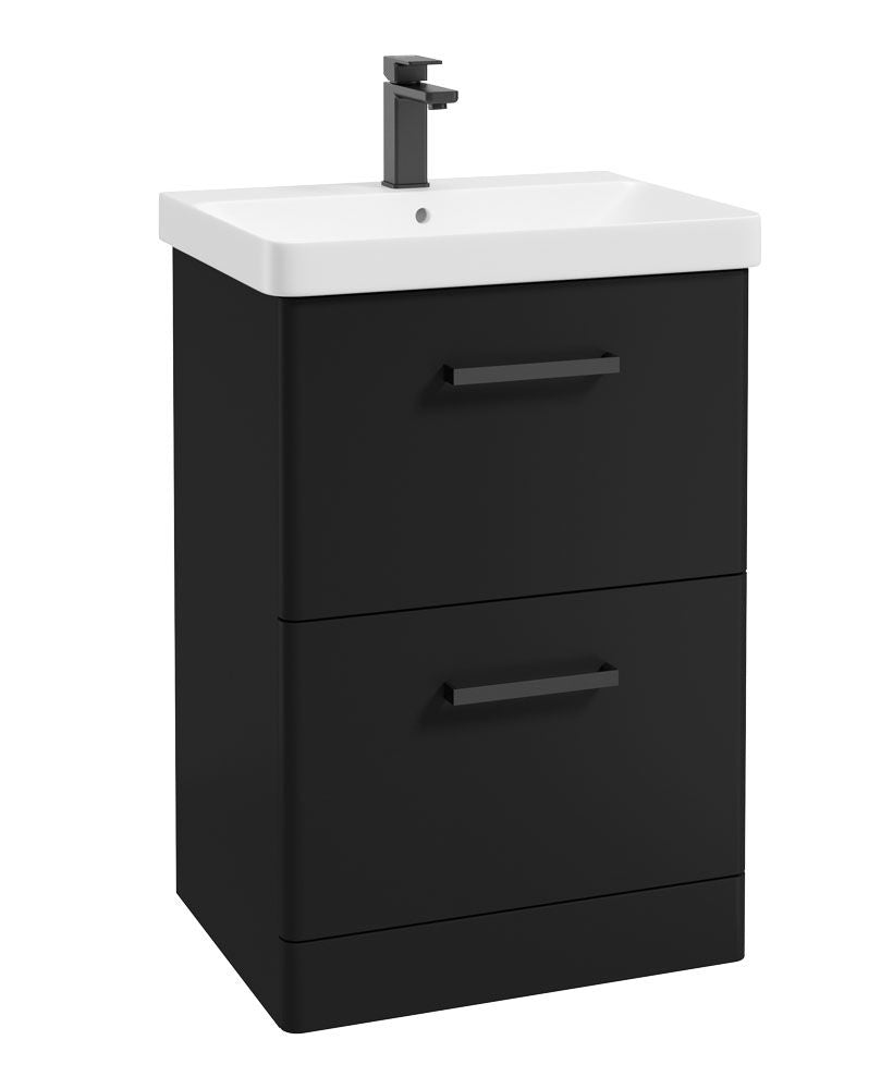 Kora Floorstanding 60Cm Two Drawer Unit Matt Black-Black Handle