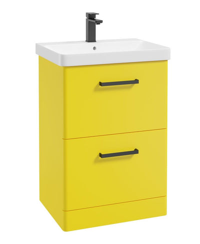 Kora Floorstanding 60Cm Two Drawer Unit Matt Sun-Kissed Yellow-Black Handle