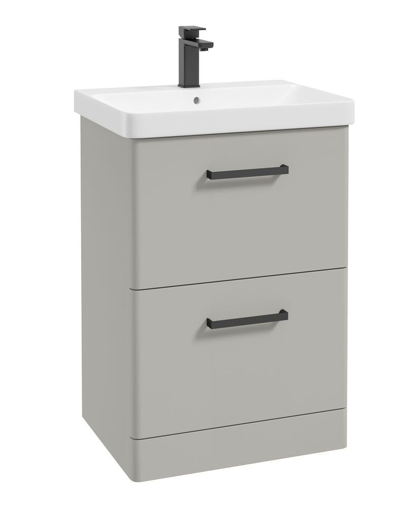 Kora Floorstanding 60Cm Two Drawer Unit Matt Arctic Grey-Black Handle