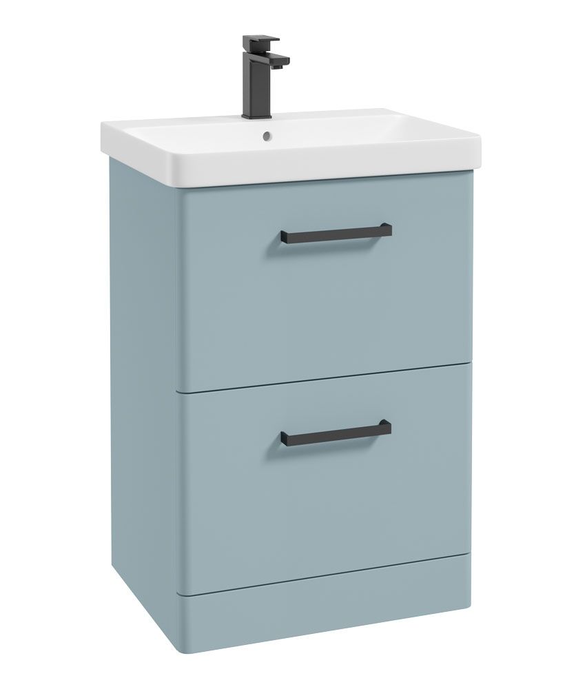 Kora Floorstanding 60Cm Two Drawer Unit Matt Morning Sky Blue-Black Handle