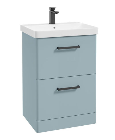 Kora Floorstanding 60Cm Two Drawer Unit Matt Morning Sky Blue-Black Handle