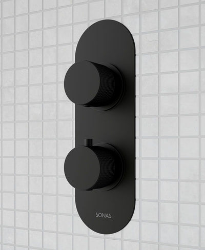 Alita Knurled Dual Control  Dual Outlet Shower Valve Matt Black