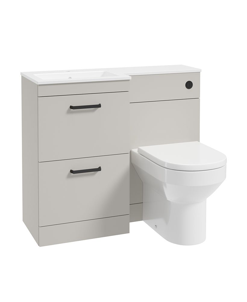 Corta 100Cm Lh Combination Two Drawer Unit Morning Mist-Black Handles