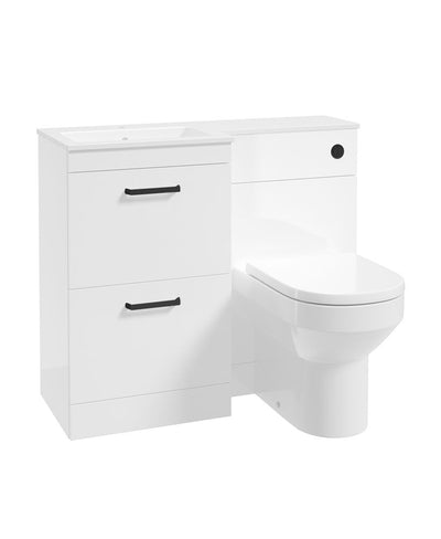 Corta 100Cm Lh Combination Two Drawer Unit Gloss White-Black Handles