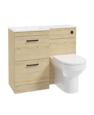 Corta 100Cm Lh Combination Two Drawer Unit Honey Oak-Black Handles