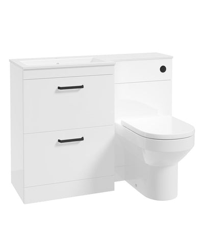 Corta 110Cm Lh Combination Two Drawer Unit Gloss White-Black Handles