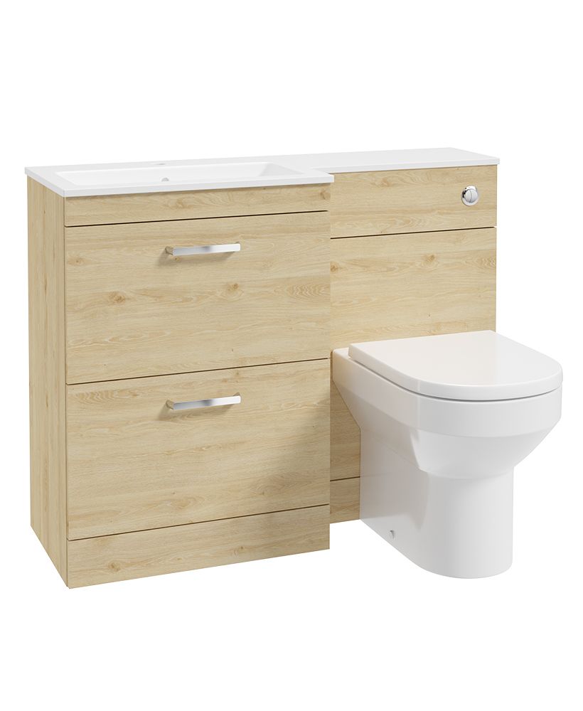 Corta 110Cm Lh Combination Two Drawer Unit Honey Oak-Chrome Handles