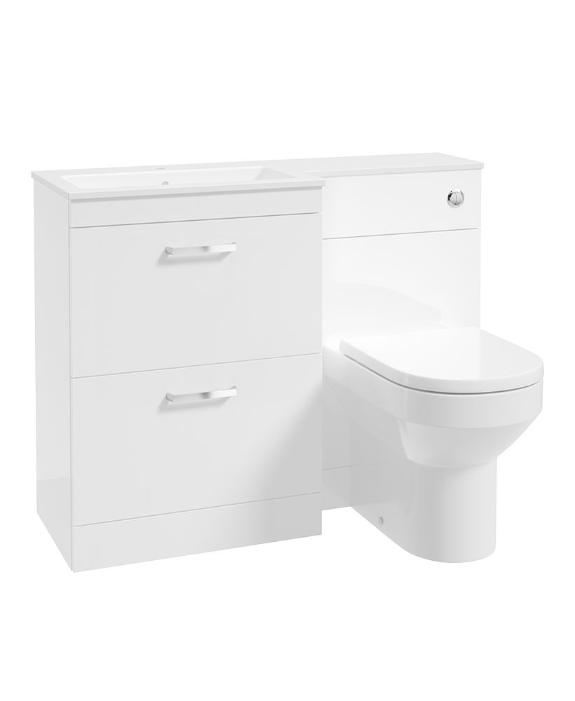 Corta 110Cm Lh Combination Two Drawer Unit Gloss White-Chrome Handles