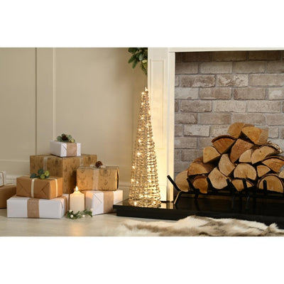 LED Lit Battery Operated Champagne Gold Cone Tree - 60cm