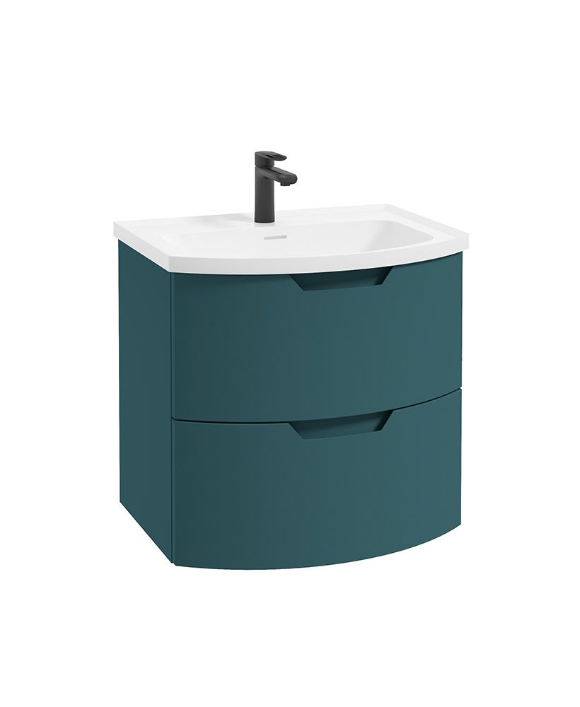 Arc Wall Hung 60Cm Two Drawer Unit Matt Ocean Blue & Gloss Basin