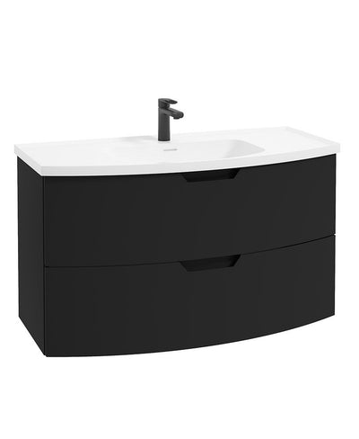 Arc Wall Hung 100Cm Two Drawer Unit Matt Black & Gloss Basin