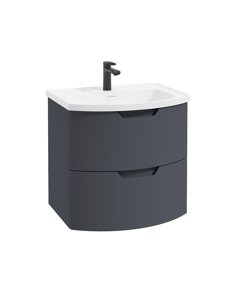 Arc Wall Hung 60Cm Two Drawer Unit Matt Night Sky Blue & Gloss Basin