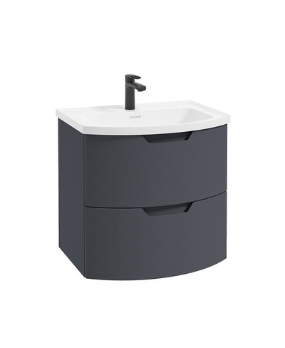 Arc Wall Hung 60Cm Two Drawer Unit Matt Night Sky Blue & Gloss Basin