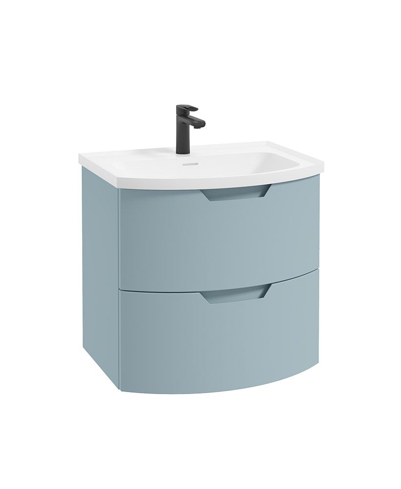 Arc Wall Hung 60Cm Two Drawer Unit Matt Morning Sky Blue & Gloss Basin