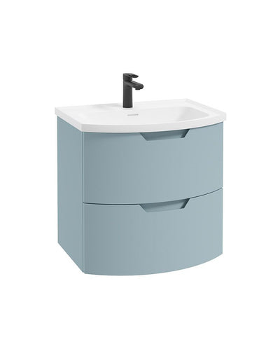 Arc Wall Hung 60Cm Two Drawer Unit Matt Morning Sky Blue & Gloss Basin