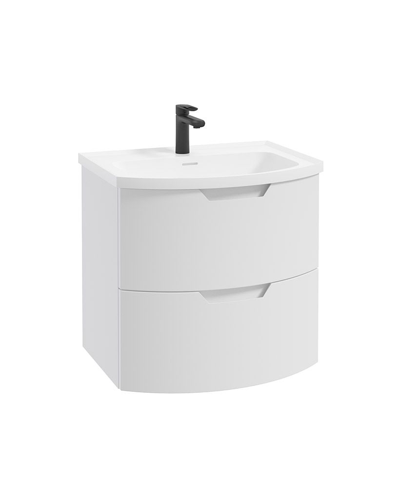 Arc Wall Hung 60Cm Two Drawer Unit Matt White & Gloss Basin