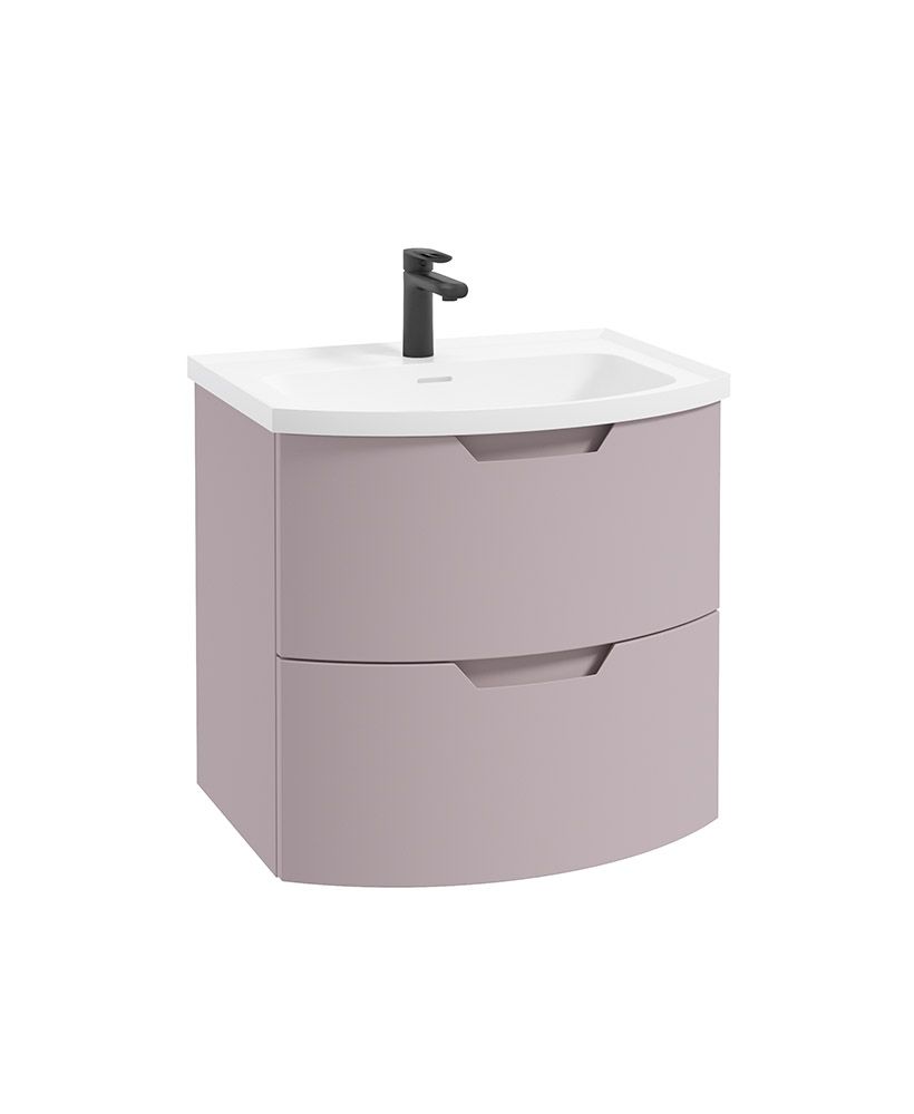 Arc Wall Hung 60Cm Two Drawer Unit Matt Cashmere Pink & Gloss Basin