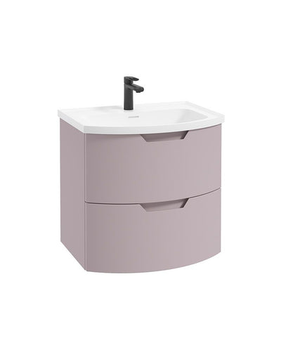 Arc Wall Hung 60Cm Two Drawer Unit Matt Cashmere Pink & Gloss Basin