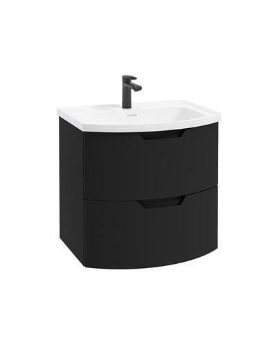 Arc Wall Hung 60Cm Two Drawer Unit Matt Black & Gloss Basin