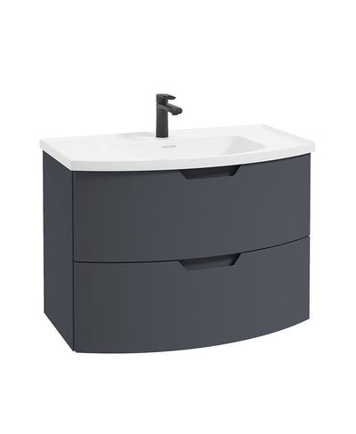 Arc Wall Hung 80Cm Two Drawer Unit Matt Night Sky Blue & Gloss Basin
