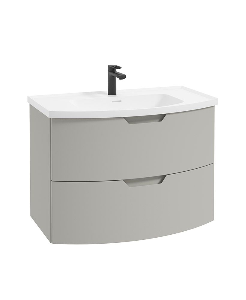 Arc Wall Hung 80Cm Two Drawer Unit Matt Arctic Grey & Gloss Basin