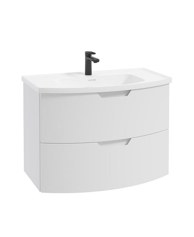 Arc Wall Hung 80Cm Two Drawer Unit Matt White & Gloss Basin