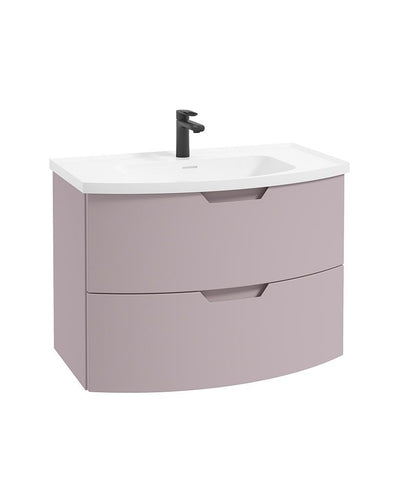 Arc Wall Hung 80Cm Two Drawer Unit Matt Cashmere Pink & Gloss Basin