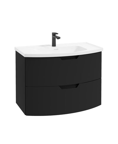 Arc Wall Hung 80Cm Two Drawer Unit Matt Black & Gloss Basin