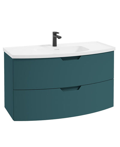 Arc Wall Hung 100Cm Two Drawer Unit Matt Ocean Blue & Gloss Basin