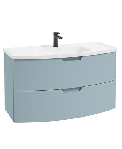 Arc Wall Hung 100Cm Two Drawer Unit Matt Morning Sky Blue & Gloss Basin