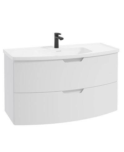Arc Wall Hung 100Cm Two Drawer Unit Matt White & Gloss Basin